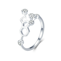 Bague Molécule en argent 925 plaqué or blanc ajustable avec zircons blancs