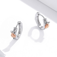 Boucles d’Oreilles Créoles Roses en argent 925 plaqué or blanc et or rose - Photo 4