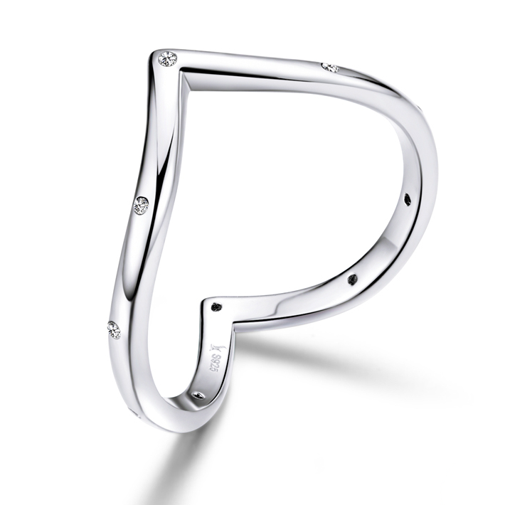 Bague Coeur en argent 925 plaqué or blanc avec zircons blancs