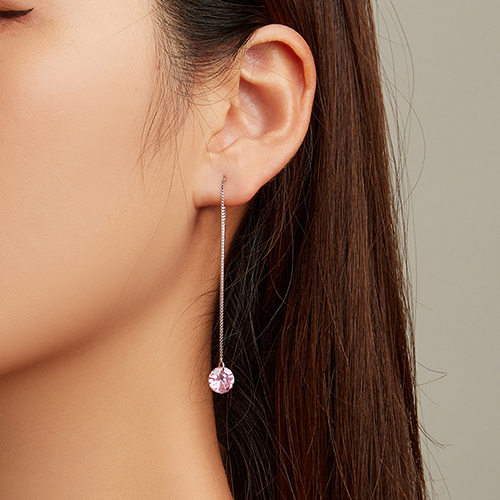 Chaînes d’Oreilles Roses Pendantes en Argent Sterling 925 plaqué or blanc avec zircons roses - Photo 2