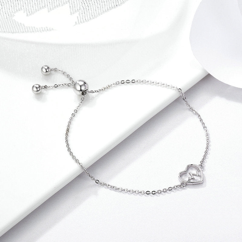 Bracelet Coeur ECG en argent 925 plaqué or blanc ajustable - Photo 3