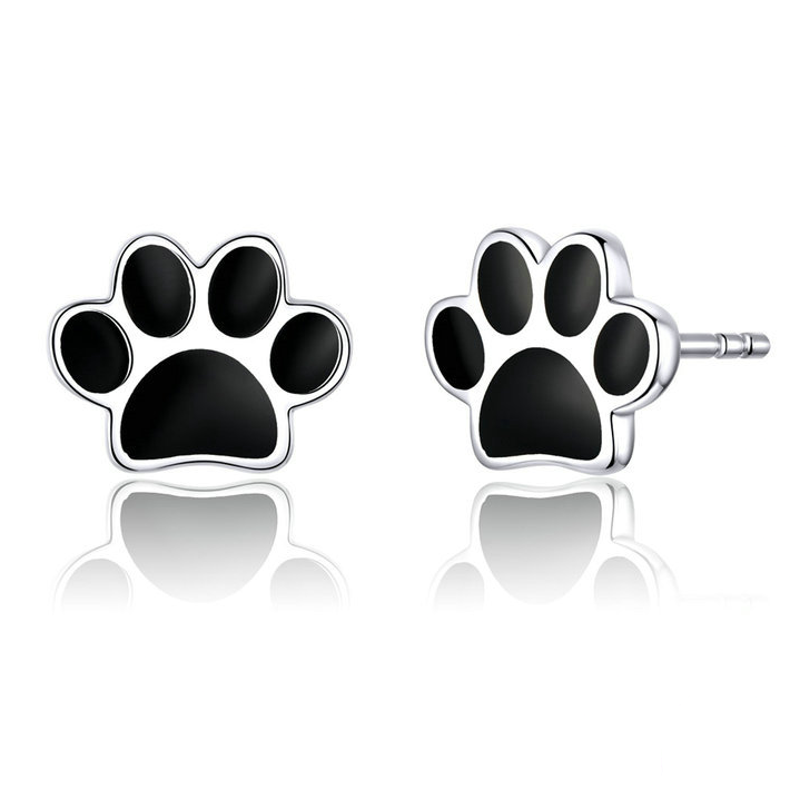 Boucles d’Oreilles Pattes Puces en Argent Sterling 925 plaqué or blanc émaillé noir