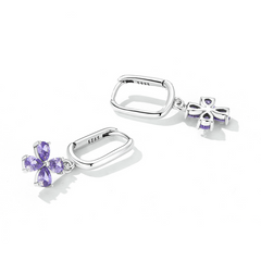 Boucles d’Oreilles Créoles Pendentif Fleurs en argent 925 plaqué or blanc avec zircons violets - Photo 3