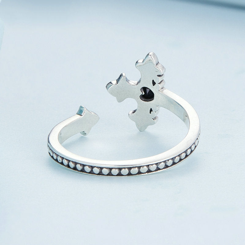 Bague Croix avec Coeur en argent 925 plaqué or blanc ajustable avec zircon noir - Photo 4