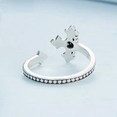 Bague Croix avec Coeur en argent 925 plaqué or blanc ajustable avec zircon noir - Photo 4