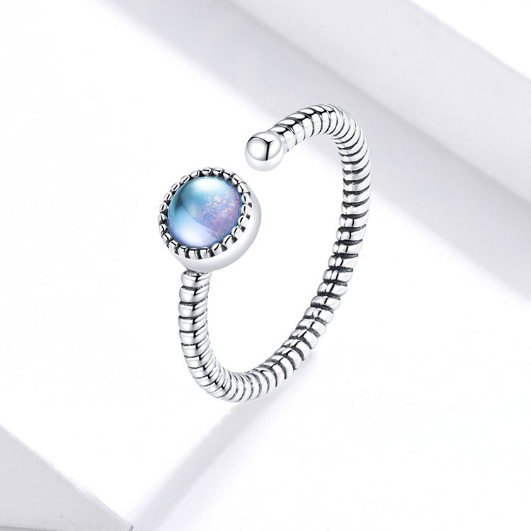 Bague Pierre de Lune en argent 925 plaqué or blanc ajustable avec pierre de lune - Photo 4