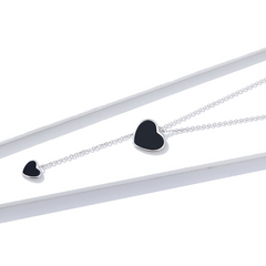 Collier Coeurs Noirs en argent 925 plaqué or blanc ajustable avec coeurs émaillés noirs - Photo 4
