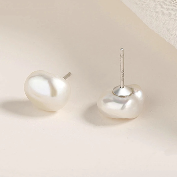 Boucles d’Oreilles Perles Baroques Puces en Argent Sterling 925 plaqué or blanc - Photo 3