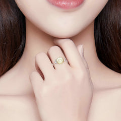Bague Tournesol en argent 925 plaqué or blanc ajustable avec pétales plaqués or jaune - Photo 2