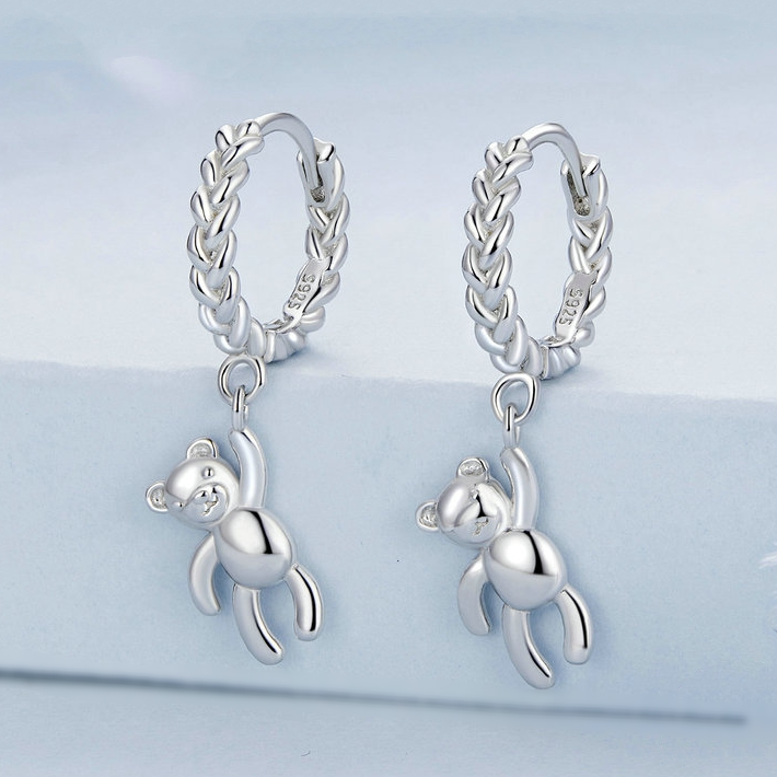 Boucles d'Oreilles Créoles Pendentif Ourson - Image 3