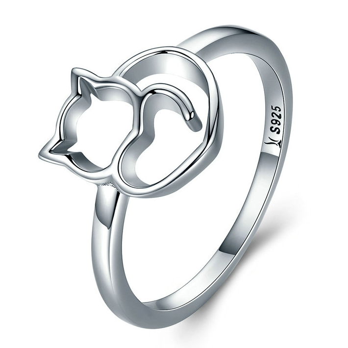 Bague Chat aver Coeur en argent 925 plaqué or blanc - Photo 4
