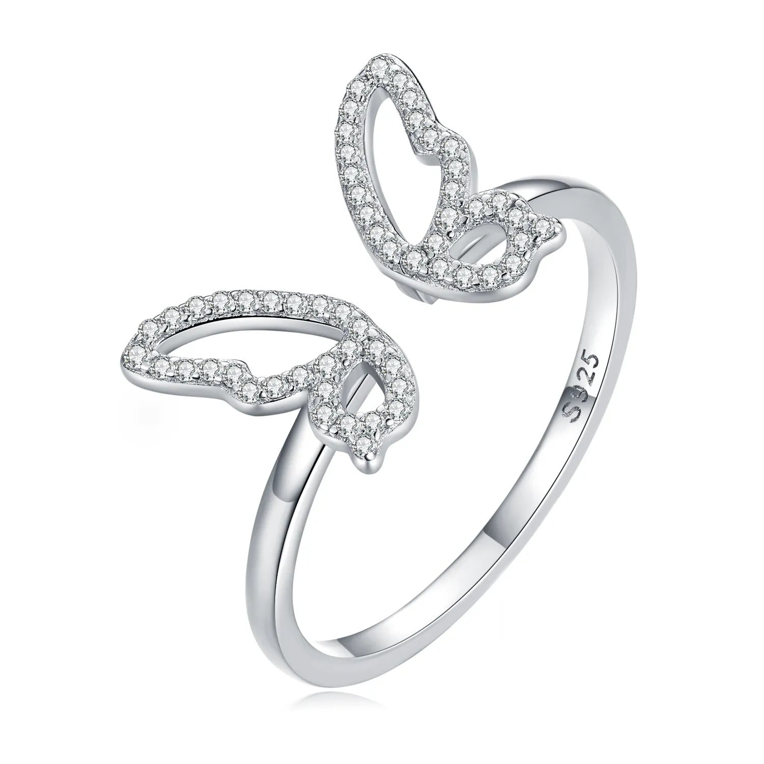 Bague Papillon en argent 925 plaqué or blanc ajustable émaillé à la main