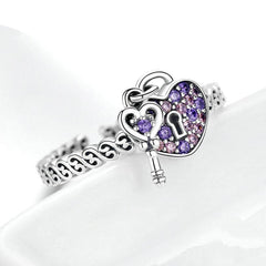 Bague Cadenas Coeur en argent 925 plaqué or blanc ajustable avec zircons violets - Photo 3