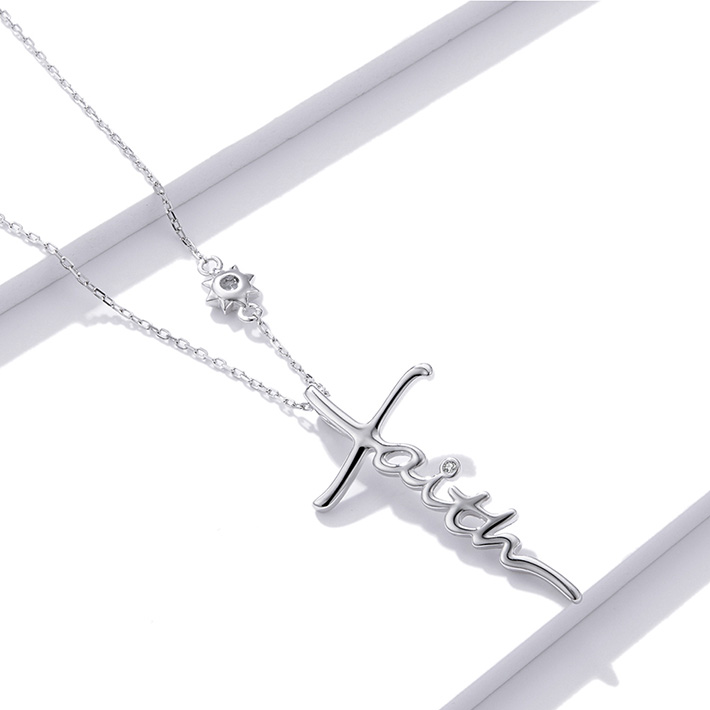 Collier Croix en argent 925 plaqué or blanc ajustable avec zircons blancs - Photo 4