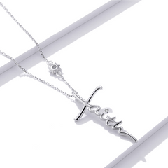 Collier Croix en argent 925 plaqué or blanc ajustable avec zircons blancs - Photo 4