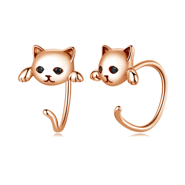 Boucles d’Oreilles Chat Argent Sterling 925 plaqué or rose