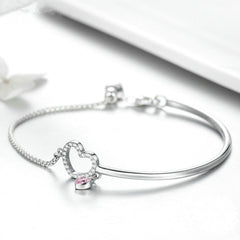 Bracelet Coeur Lumineux jonc en argent 925 plaqué or blanc ajustable avec zircons blancs et rose - Photo 4