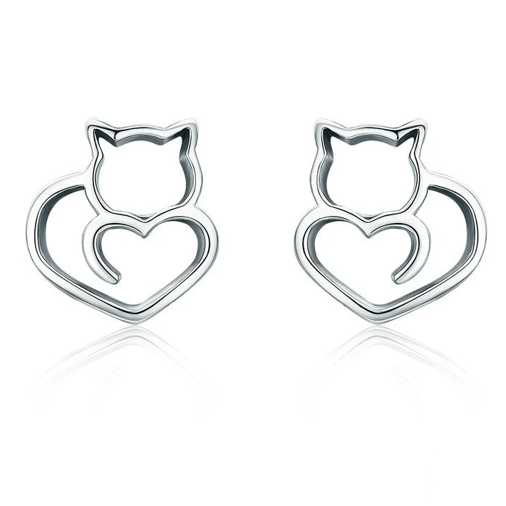 Boucles d'Oreilles Chat avec Coeurs