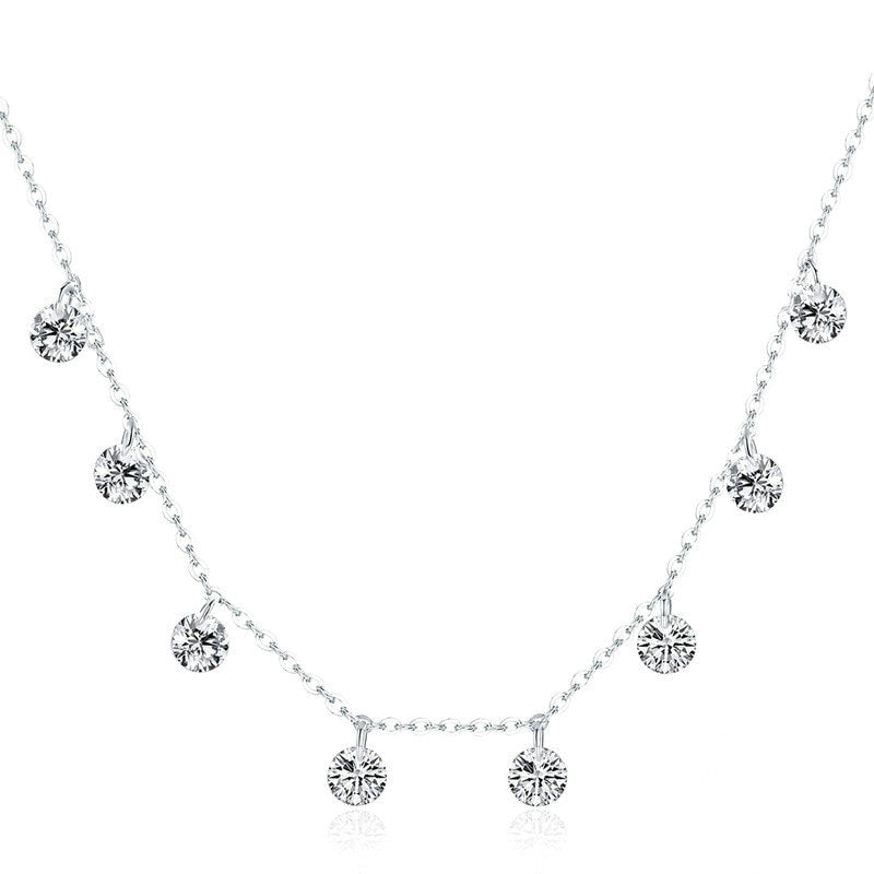Collier Points Lumineux en argent 925 plaqué or blanc avec zircons blancs