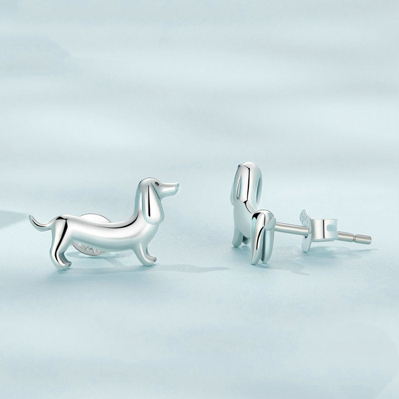 Boucles d’Oreilles Chien Teckel Puces en Argent Sterling 925 plaqué or rose - Photo 4
