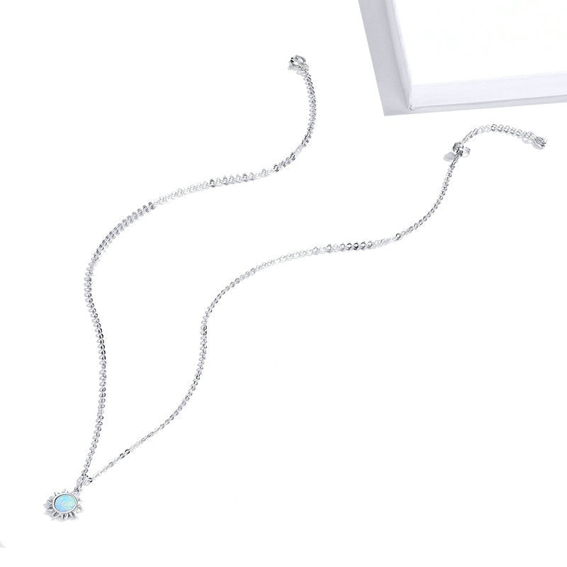 Collier Soleil en argent 925 plaqué or blanc ajustable avec opale - Photo 6