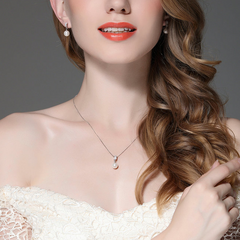 Collier Pendentif Perle en argent 925 plaqué or blanc ajustable avec zircons blancs - Photo 2