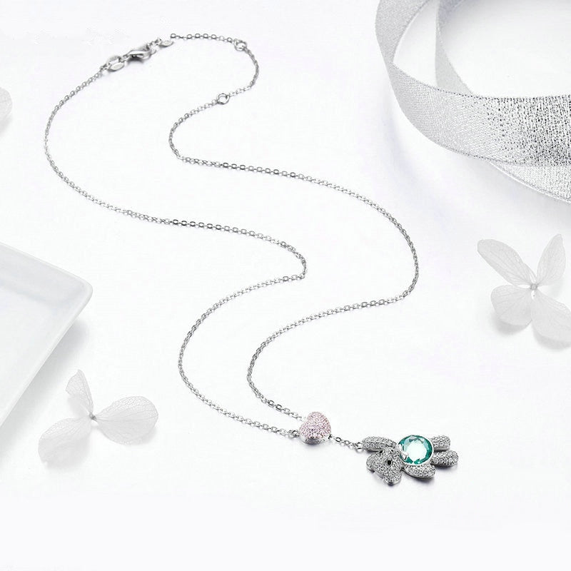 Collier Ourson en argent 925 plaqué or blanc avec zircons colorés - Photo 4