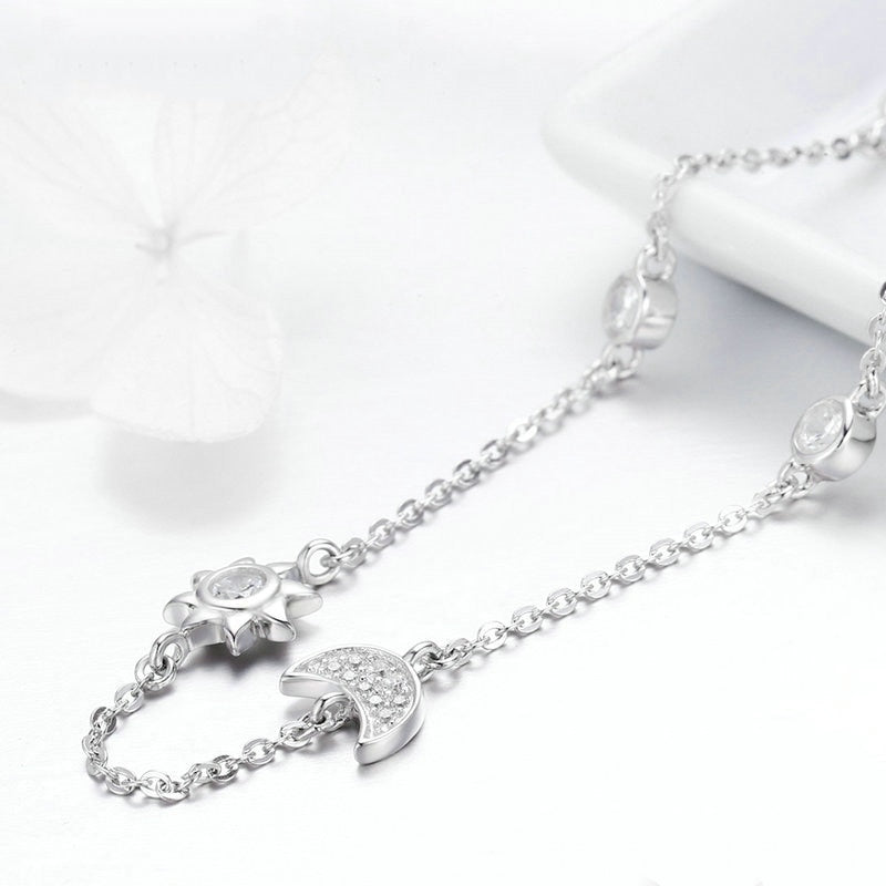 Collier Lune et Étoile en argent 925 plaqué or blanc ajustable avec zircons blancs - Photo 4