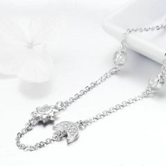 Collier Lune et Étoile en argent 925 plaqué or blanc ajustable avec zircons blancs - Photo 4