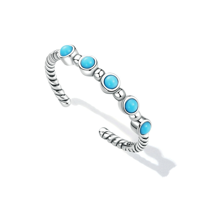 Bague Vintage Turquoise en argent 925 plaqué or blanc ajustable avec pierres turquoise - Photo 5