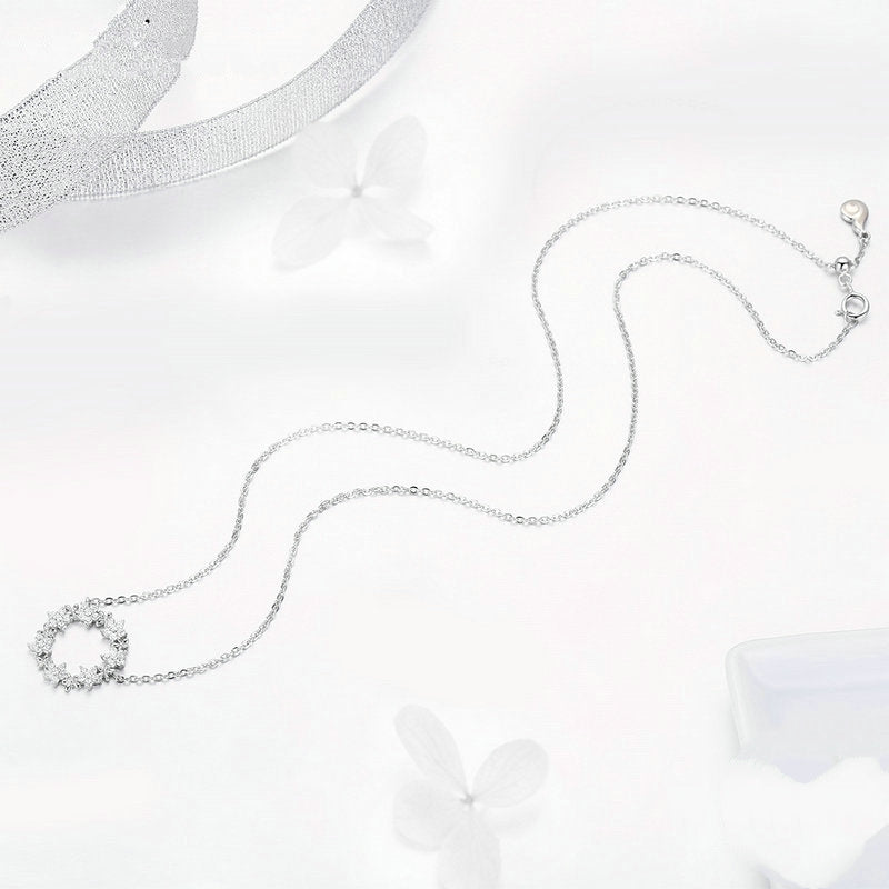 Collier Bouquet de Fleurs en argent 925 plaqué or blanc ajustable avec zircons blancs - Photo 4