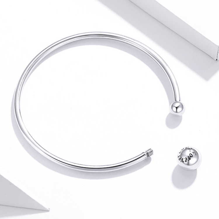 Bracelet Deux Sphères jonc en argent 925 plaqué or blanc - Photo 5