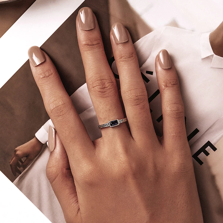 Bague Pierre Bleue en argent 925 plaqué or blanc avec zircon bleu - Photo 2