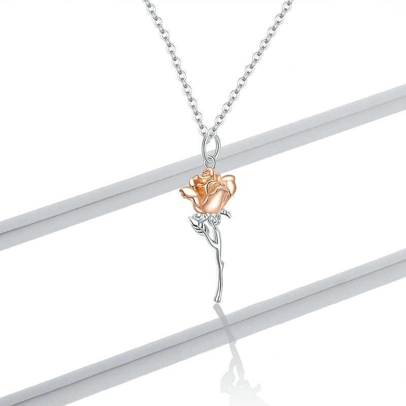 Collier Rose en argent 925 plaqué or blanc et or rose ajustable - Photo 3