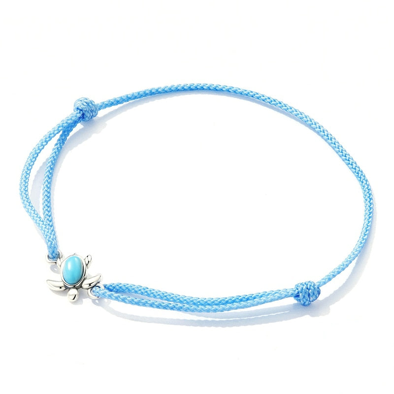 Bracelet Tortue style marin en corde bleue ajustable avec tortue en argent 925 et pierre turquoise - Photo 4