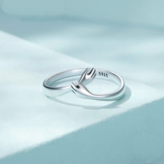 Bague Câlin en argent 925 plaqué or blanc ajustable avec étreinte et détail des mains - Photo 4