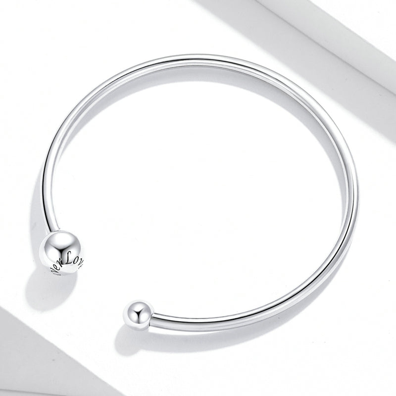 Bracelet Deux Sphères jonc en argent 925 plaqué or blanc - Photo 4