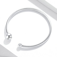 Bracelet Deux Sphères jonc en argent 925 plaqué or blanc - Photo 4