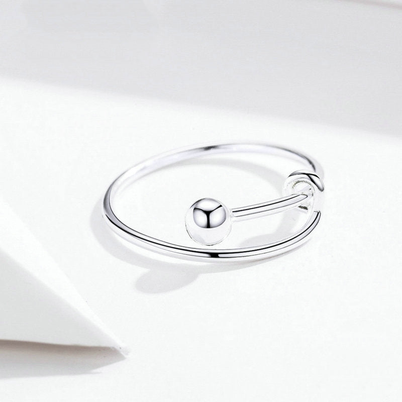 Bague Sphère en argent 925 plaqué or blanc ajustable - Photo 4