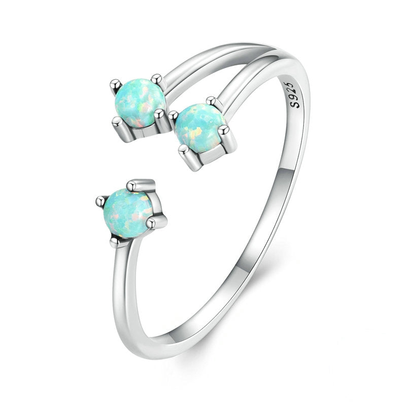 Bague Trois Opales en argent 925 plaqué or blanc ajustable