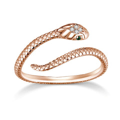Bague Serpent Cobra Royal en argent 925 plaqué or rose ajustable avec pavé de zircons blancs et verts - Photo 3