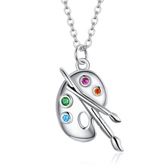Collier Palette de Couleurs Argent Sterling 925 plaqué or blanc émaillé à la main