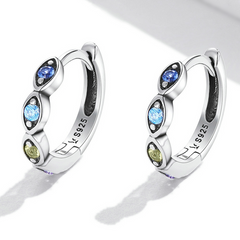 Boucles d’Oreilles Créoles Yeux Protecteurs en argent 925 plaqué or blanc avec zircons colorés - Photo 3