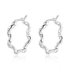 Boucles d’Oreilles Créoles Ondulés Argent sterling 925 plaqué or blanc