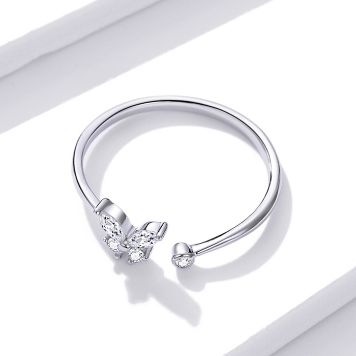 Bague Papillon Brillant en argent 925 plaqué or blanc ajustable avec zircons blancs - Photo 5