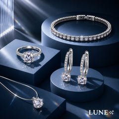 Coffret "Éclat Éternel" : Parure Diamants de Synthèse avec Bague Solitaire, Bracelet Tennis et Collier Point Lumineux.