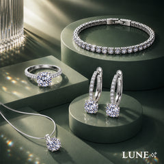 Coffret "Éclat Éternel" : Parure Diamants de Synthèse avec Bague Solitaire, Bracelet Tennis et Collier Point Lumineux.