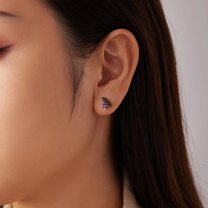 Boucles d'Oreilles Puces Corbeau en Argent 925