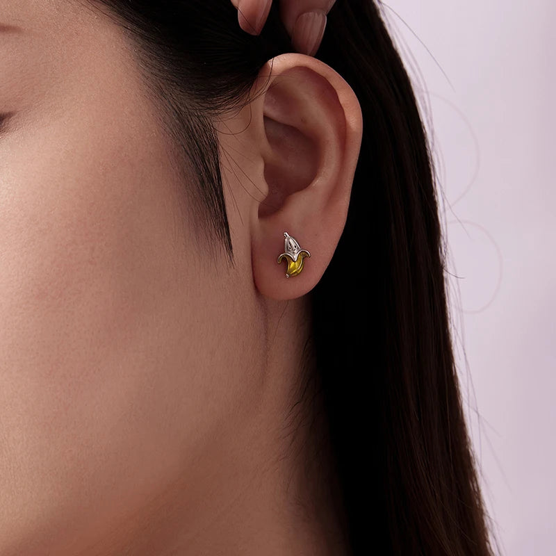 Boucles d'Oreilles Puces Banane en Argent 925