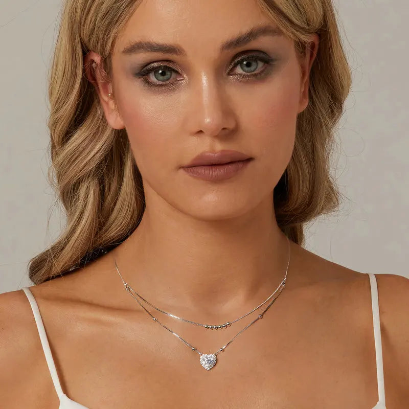 Collier Moissanite Double Rang en Argent 925 avec Certificat